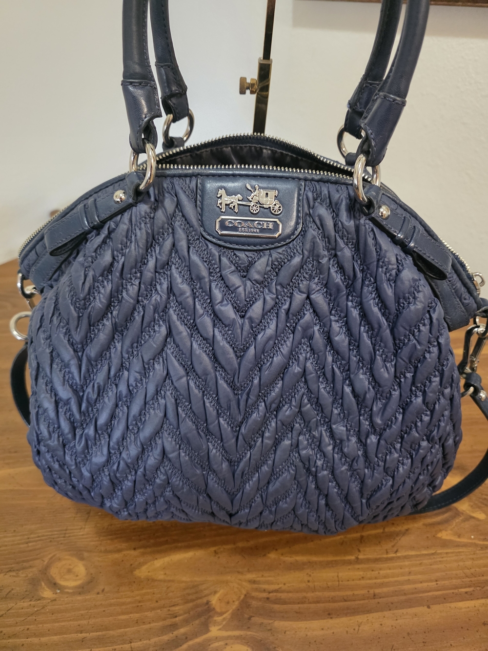 Coach 70th Anniversary  Quilted Navy Satchel with Top Handles - Picture 2 of 10